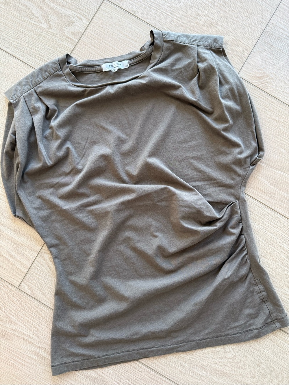 rag & bone Olive Green Short Sleeve Ruched Tee